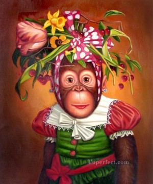 動物 Painting - 花をかぶった猿
